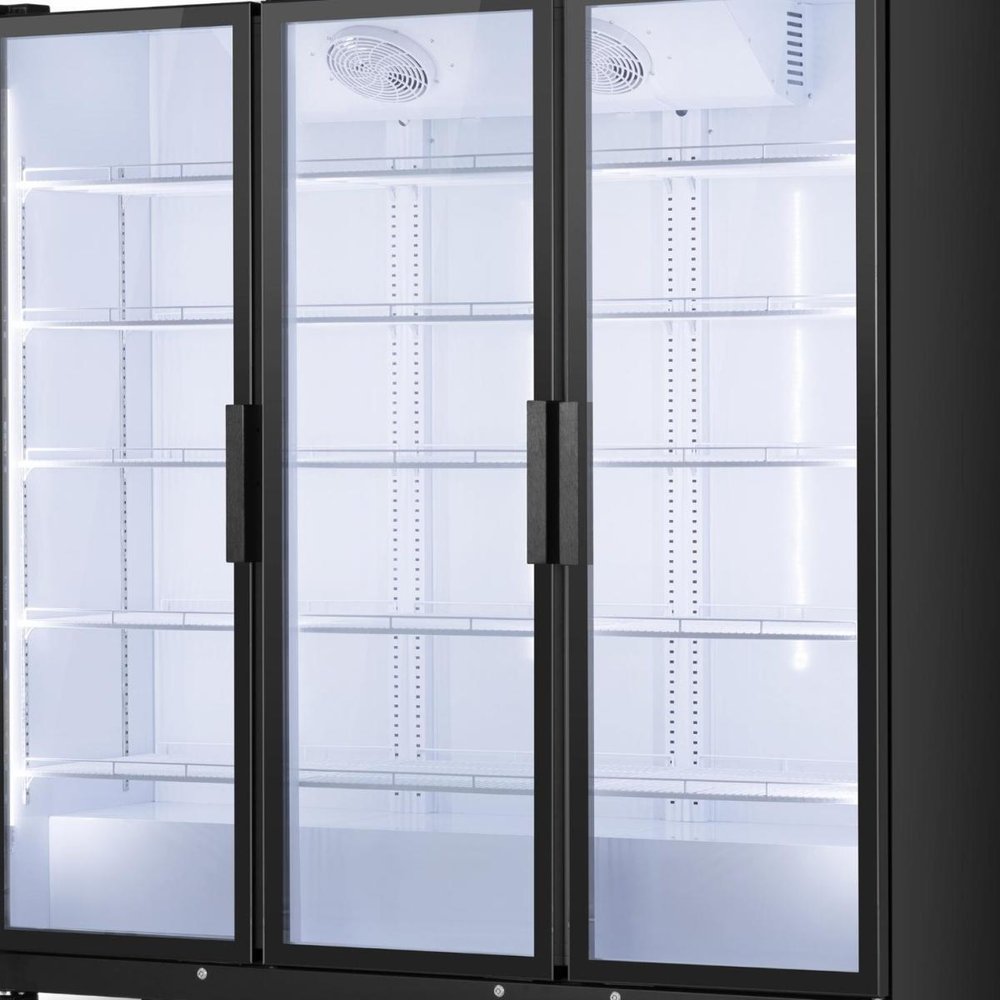76" X 66" Clear and Black Metal Single Compartment Can Beverage Refrigerator