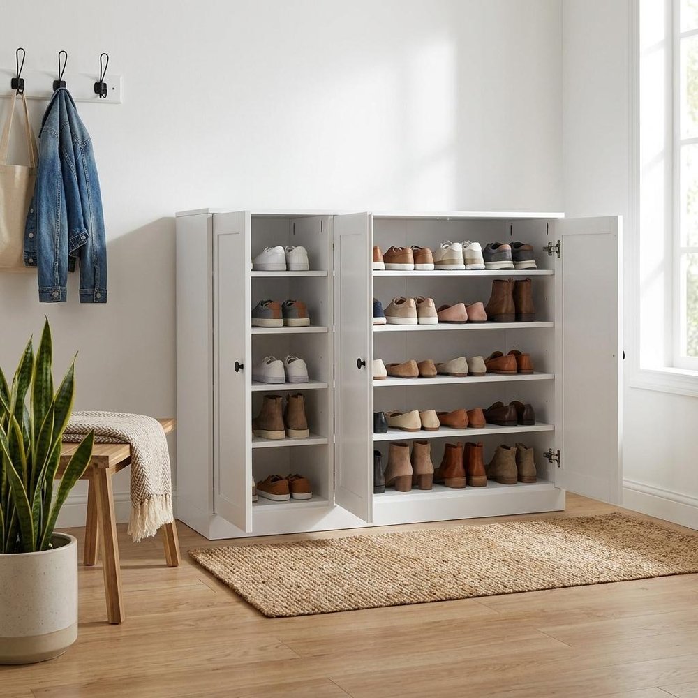 White 30 Solid WoodShoe Storage Cabinet