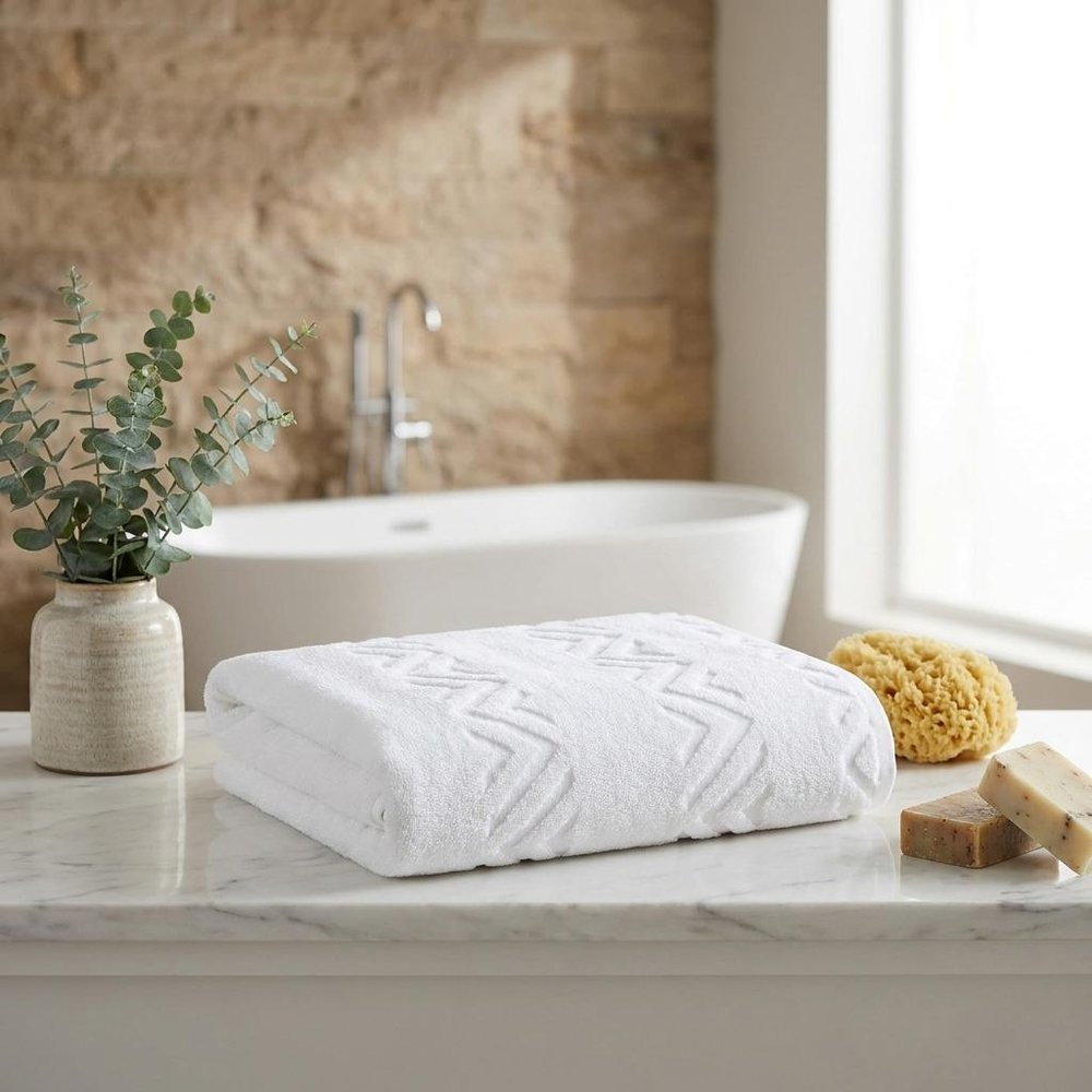 White Jacquard Turkish Cotton 40" X 70" Chevron Bath Sheet