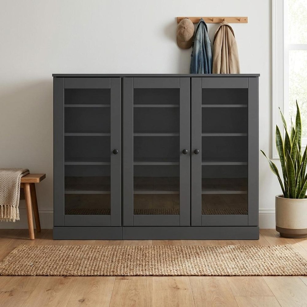 Gray 30 Solid WoodShoe Storage Cabinet
