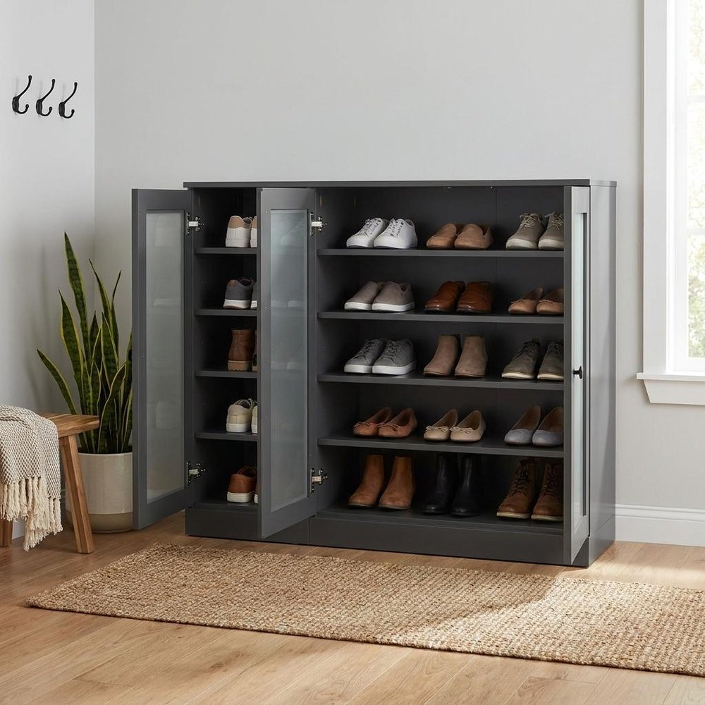 Gray 30 Solid WoodShoe Storage Cabinet