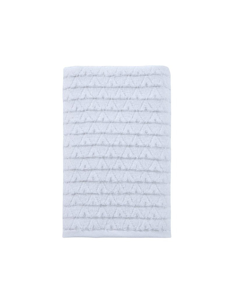 White geometric textured Turkish cotton bath towel on a white background.