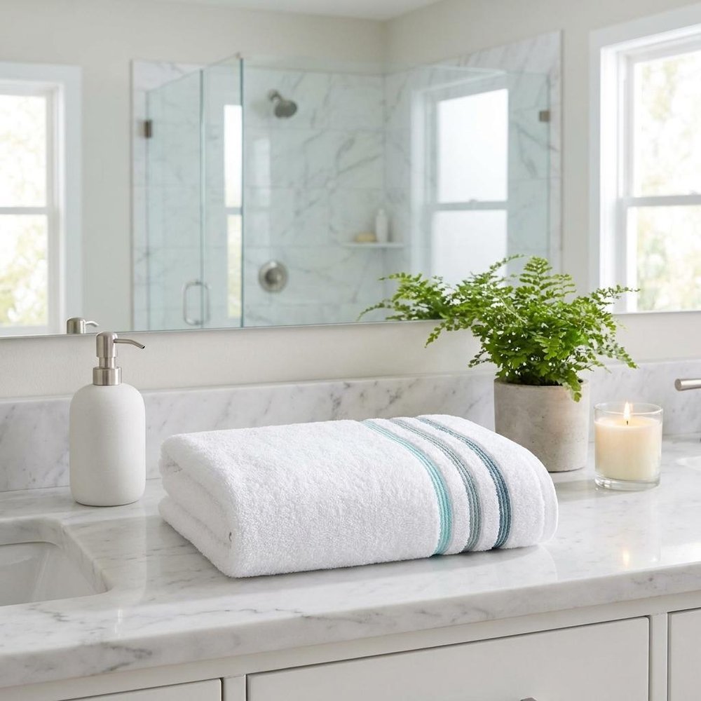 White Striped Turkish Cotton 27" X 54" Bath Towel - SKU 756149