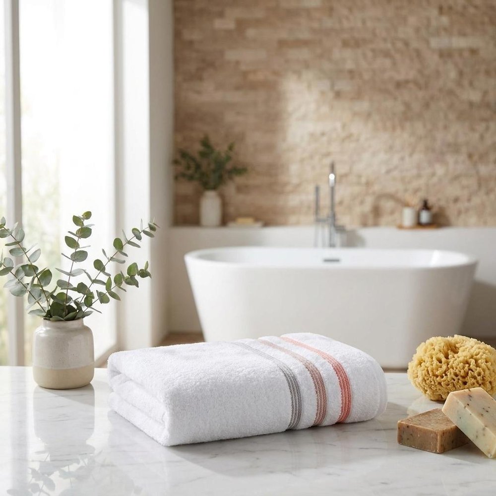 White Striped Turkish Cotton 27" X 54" Bath Towel - SKU 756151