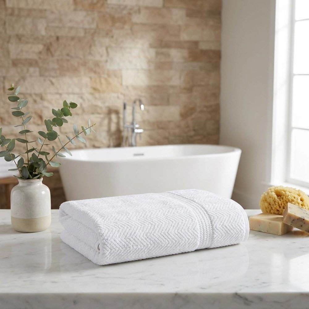 White Chevron Turkish Cotton 40" X 70" Bath Sheet