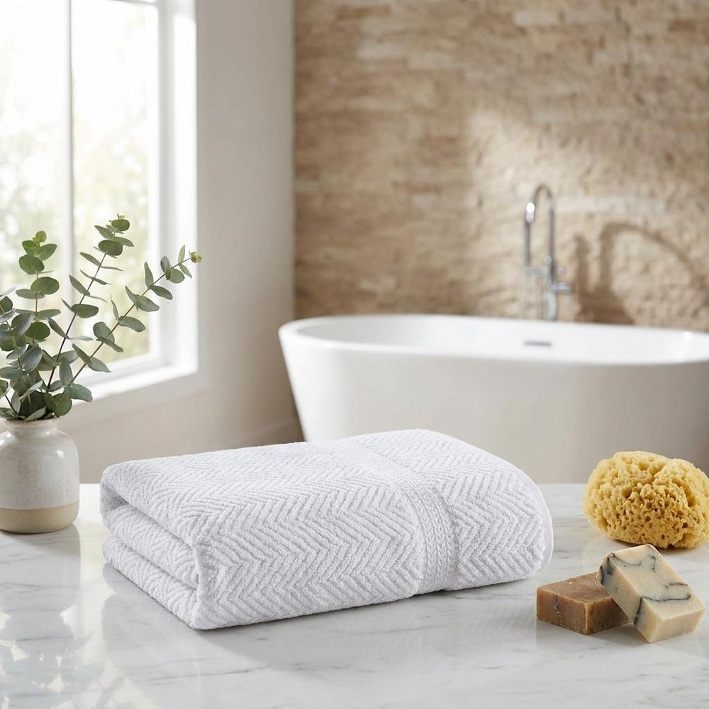 White Chevron Turkish Cotton 54" X 27" Bath Towel