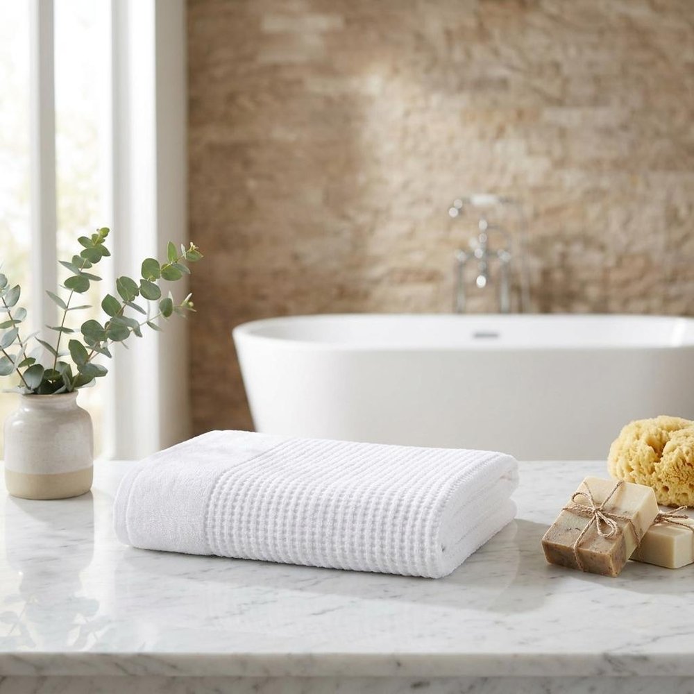 White Turkish Cotton 27" X 54" Checkered Bath Towel