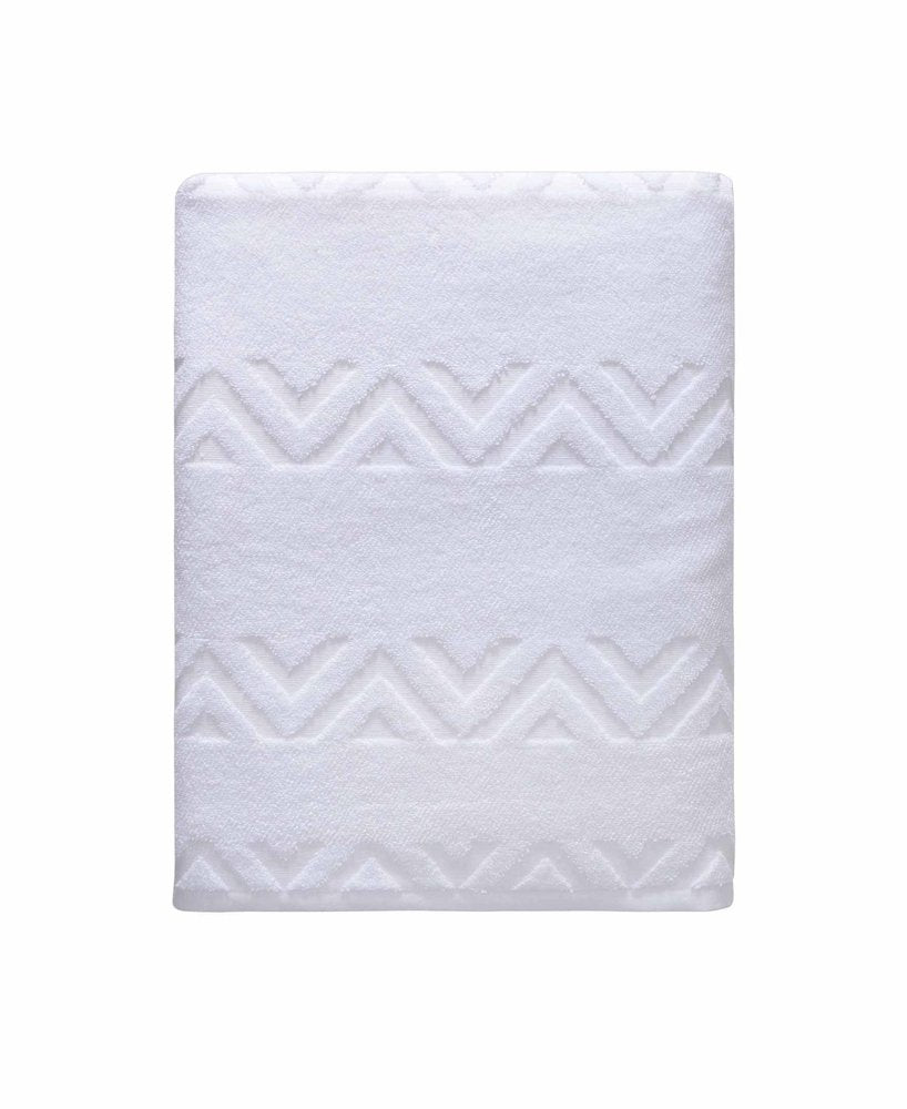 White Jacquard Turkish Cotton 27" X 54" Chevron Bath Towel on a white background