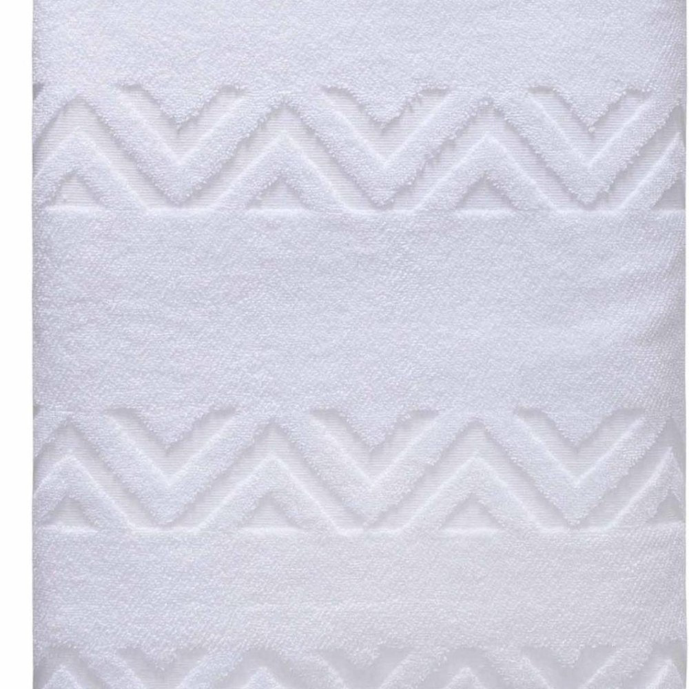 White Jacquard Turkish Cotton 27" X 54" Chevron Bath Towel on a white background