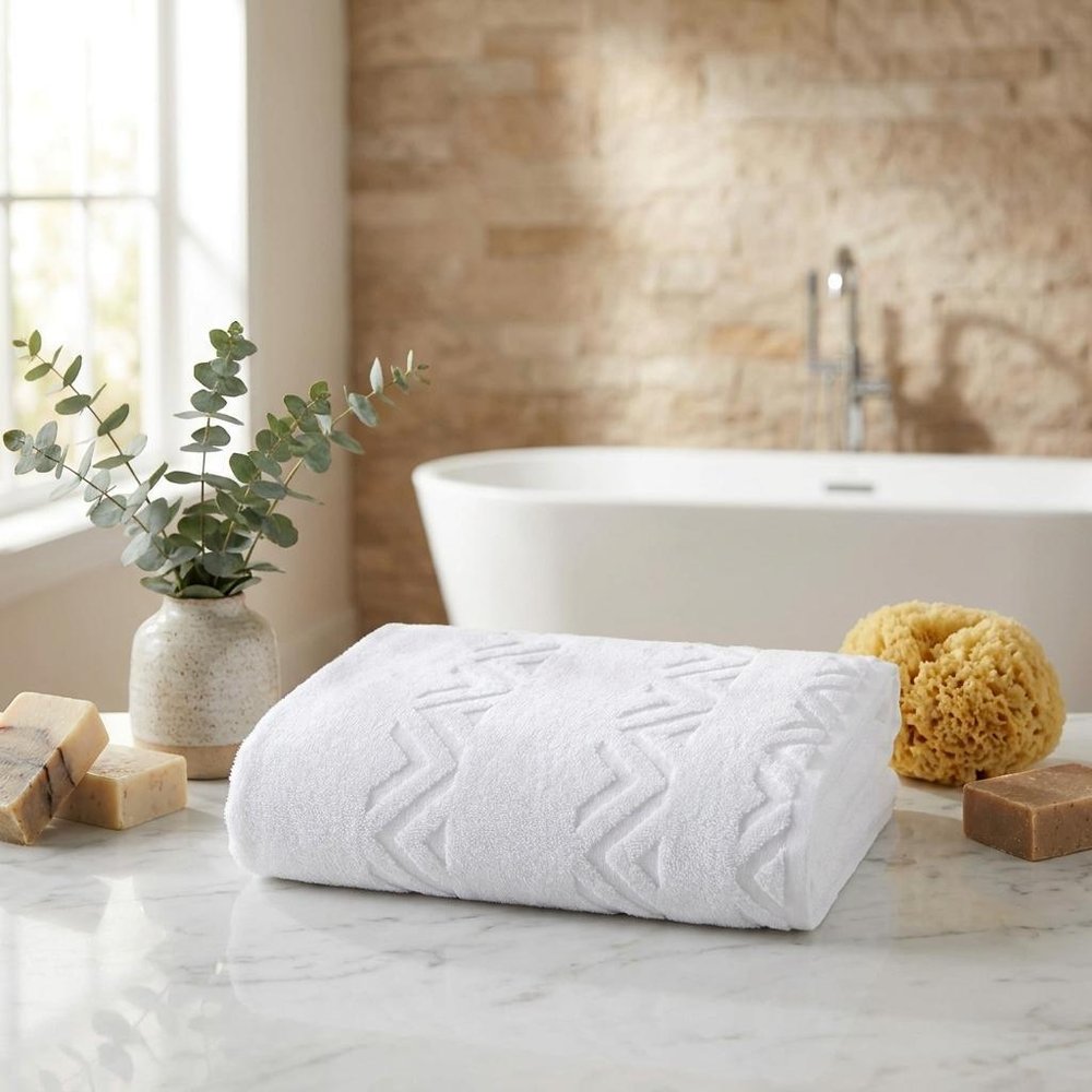 White Jacquard Turkish Cotton 54" X 27" Bath Towel