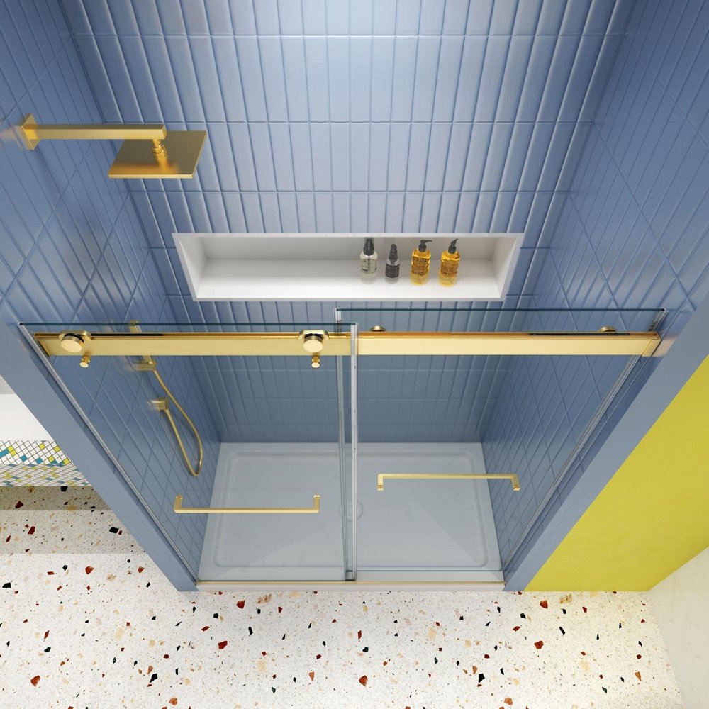 74" X 48" Tempered Glass Shower Door in a home interior