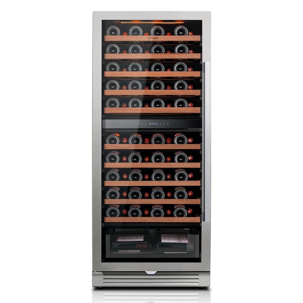 55" X 23" Silver and Black Stainless Steel Dual Compartment Wine Refrigerator