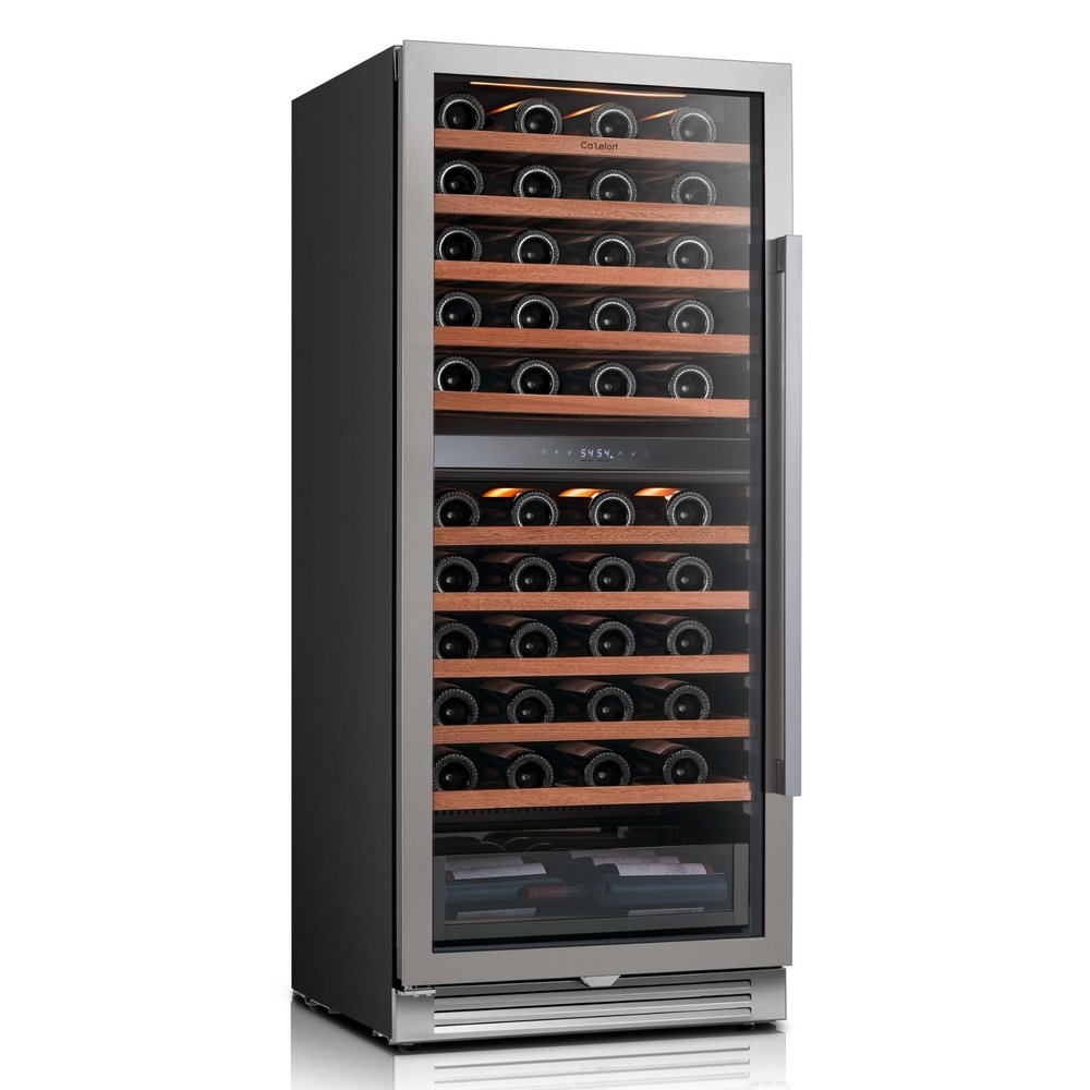 55" X 23" Silver and Black Stainless Steel Dual Compartment Wine Refrigerator