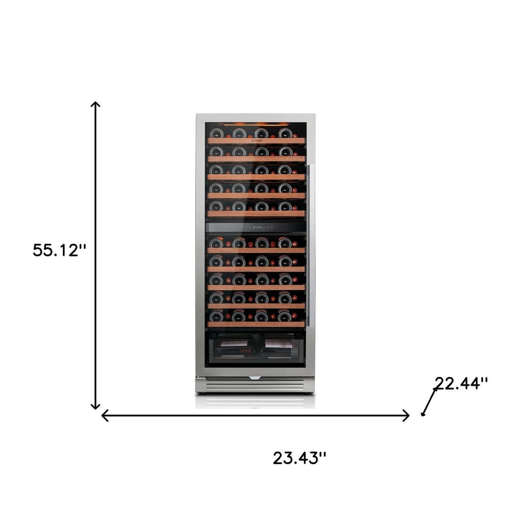 55" X 23" Silver and Black Stainless Steel Dual Compartment Wine Refrigerator