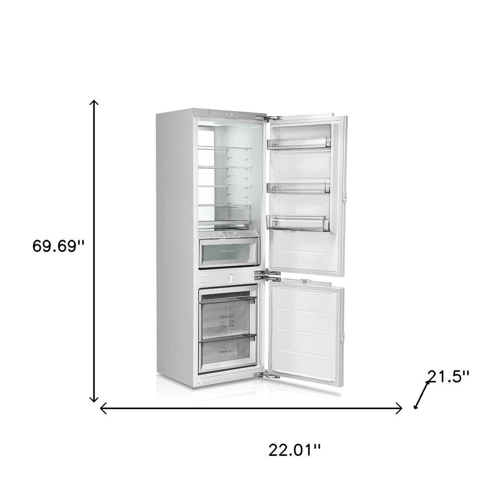 70" X 22" Silver and White Stainless Steel Dual Compartment Wine And Beverage Refrigerator