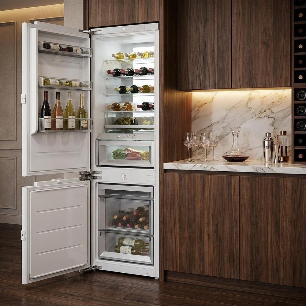 70" X 22" Silver and White Stainless Steel Dual Compartment Wine And Beverage Refrigerator