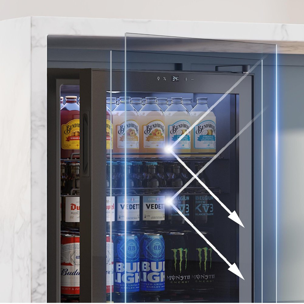 33" X 22" Clear and Black Stainless Steel Single Compartment Can Beverage Refrigerator