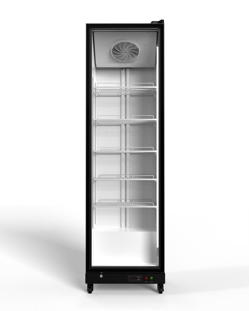 76" X 22" Clear and Black Stainless Steel Single Compartment Can Beverage Refrigerator