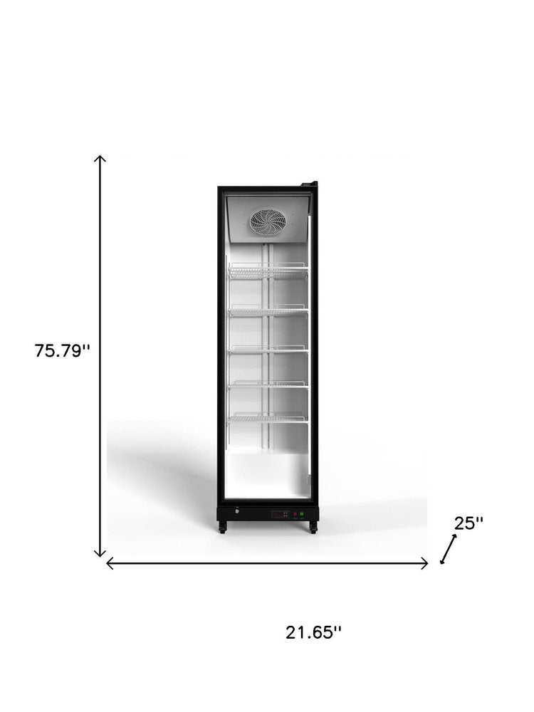 76" X 22" Clear and Black Stainless Steel Single Compartment Can Beverage Refrigerator