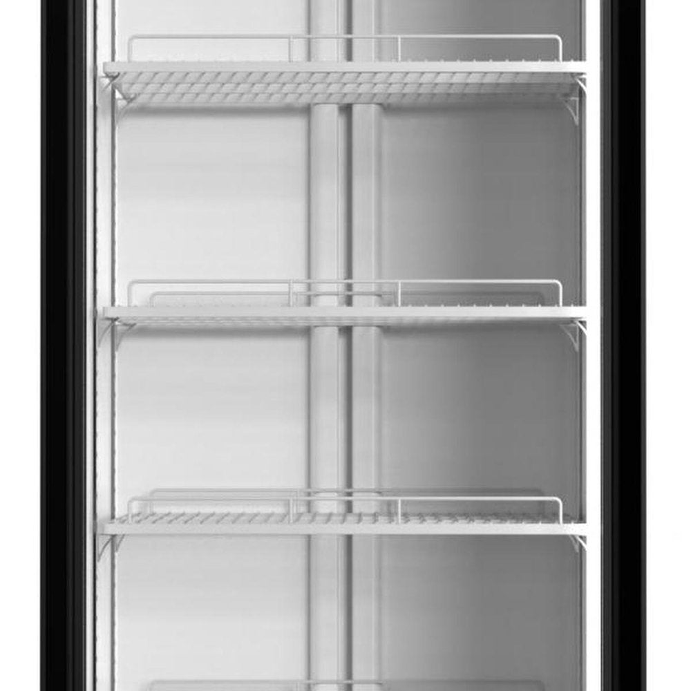76" X 22" Clear and Black Stainless Steel Single Compartment Can Beverage Refrigerator