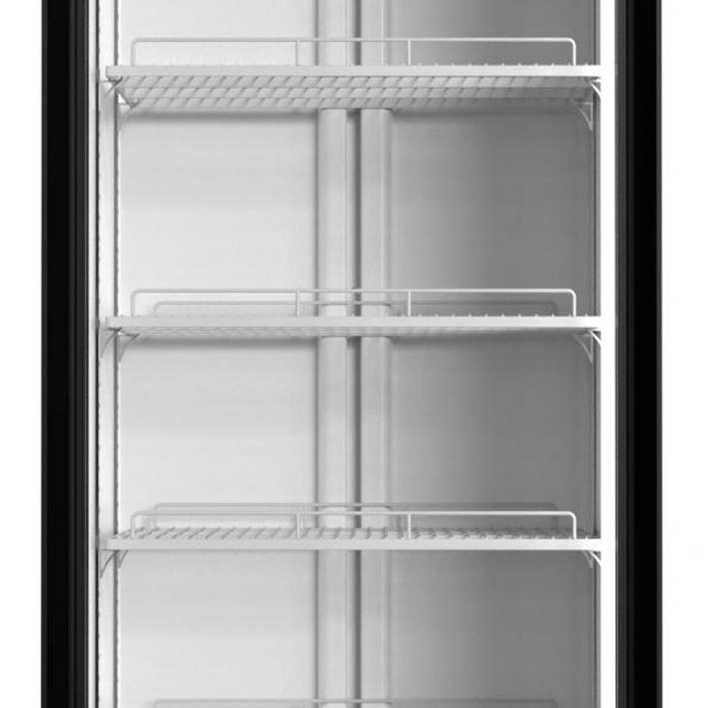 76" X 22" Clear and Black Stainless Steel Single Compartment Can Beverage Refrigerator