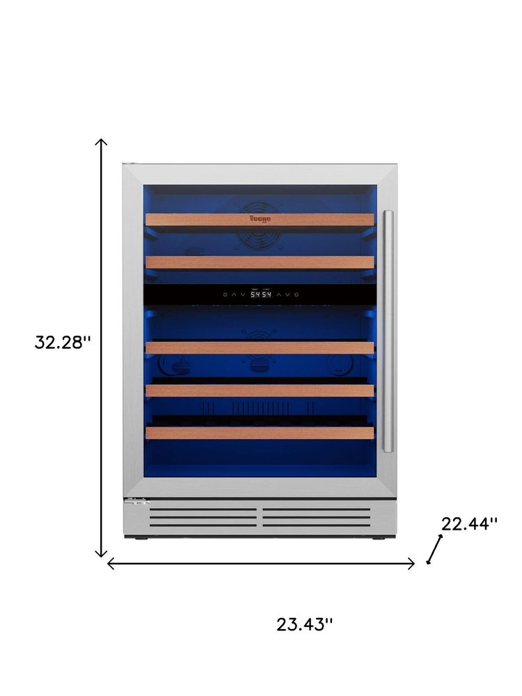32" X 23" Silver and Black Stainless Steel Dual Compartment Wine Refrigerator