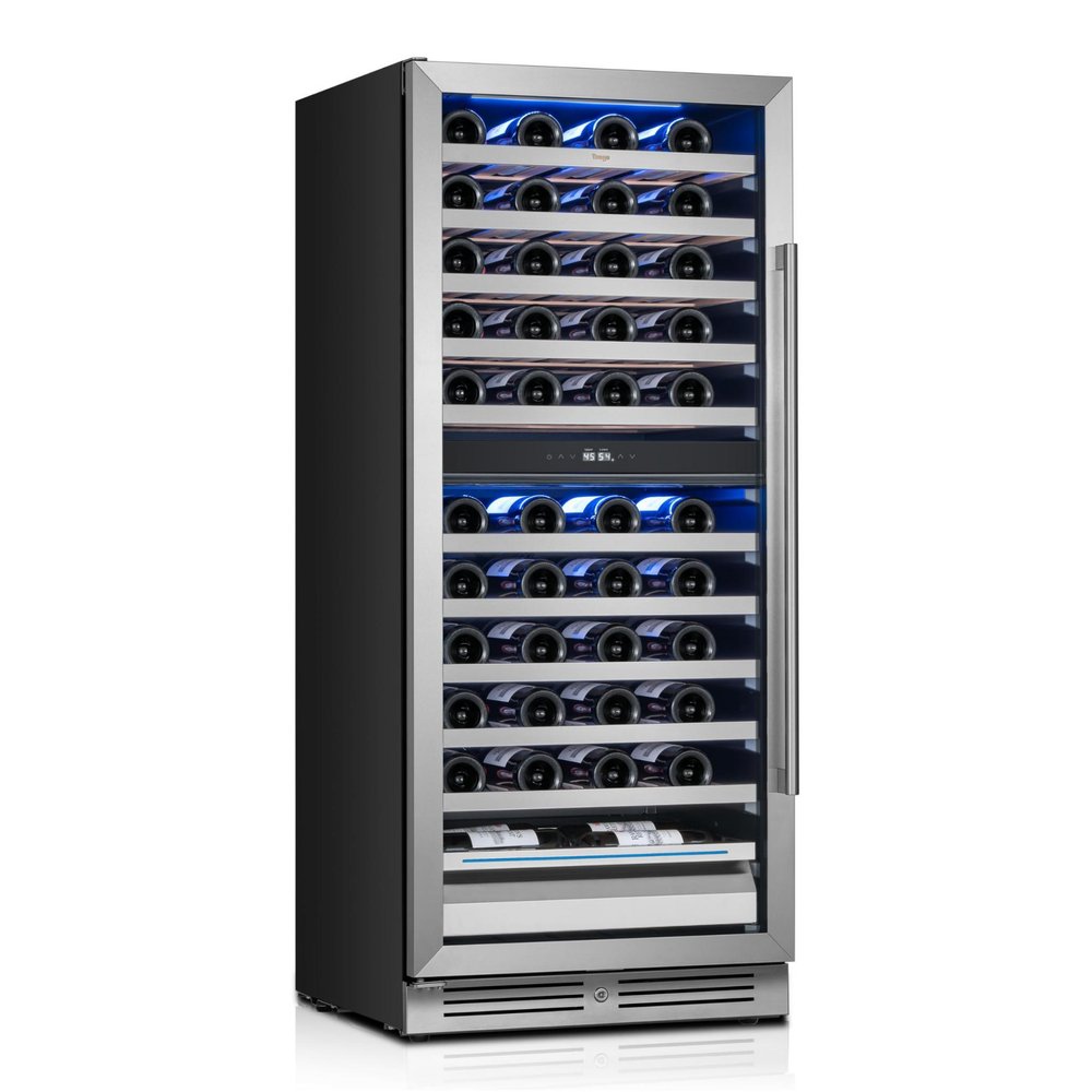 55" X 23" Silver and Black Stainless Steel Dual Compartment Wine Refrigerator