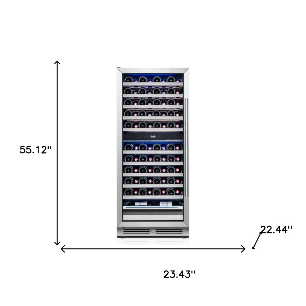 55" X 23" Silver and Black Stainless Steel Dual Compartment Wine Refrigerator
