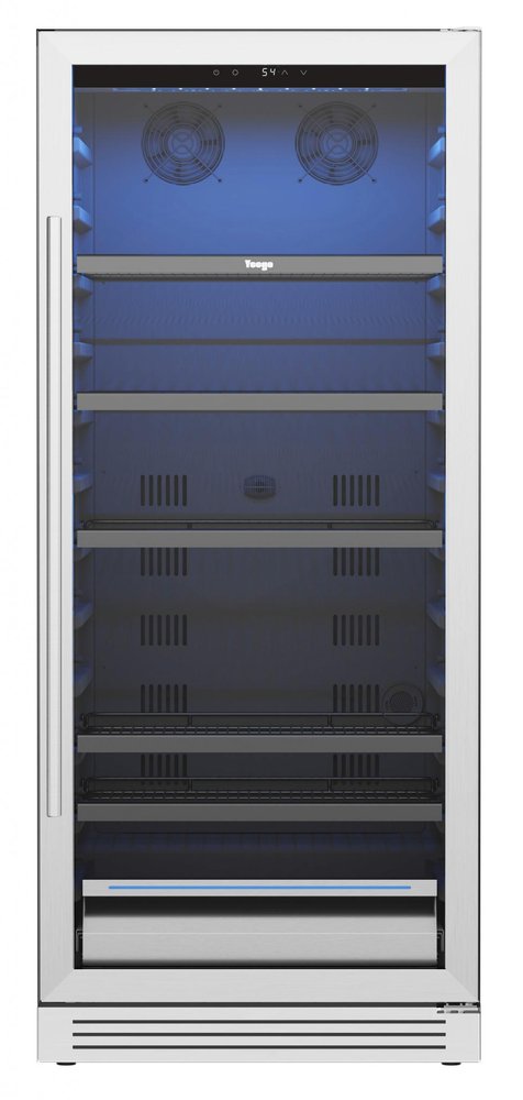 55" X 23" Silver and Black Stainless Steel Single Compartment Can Beverage Refrigerator