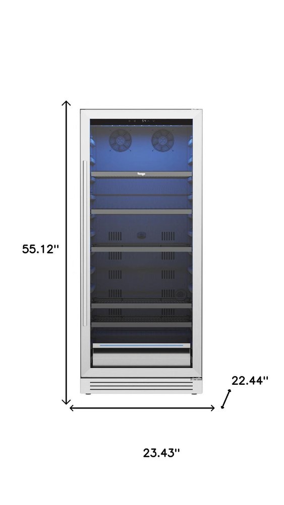 55" X 23" Silver and Black Stainless Steel Single Compartment Can Beverage Refrigerator