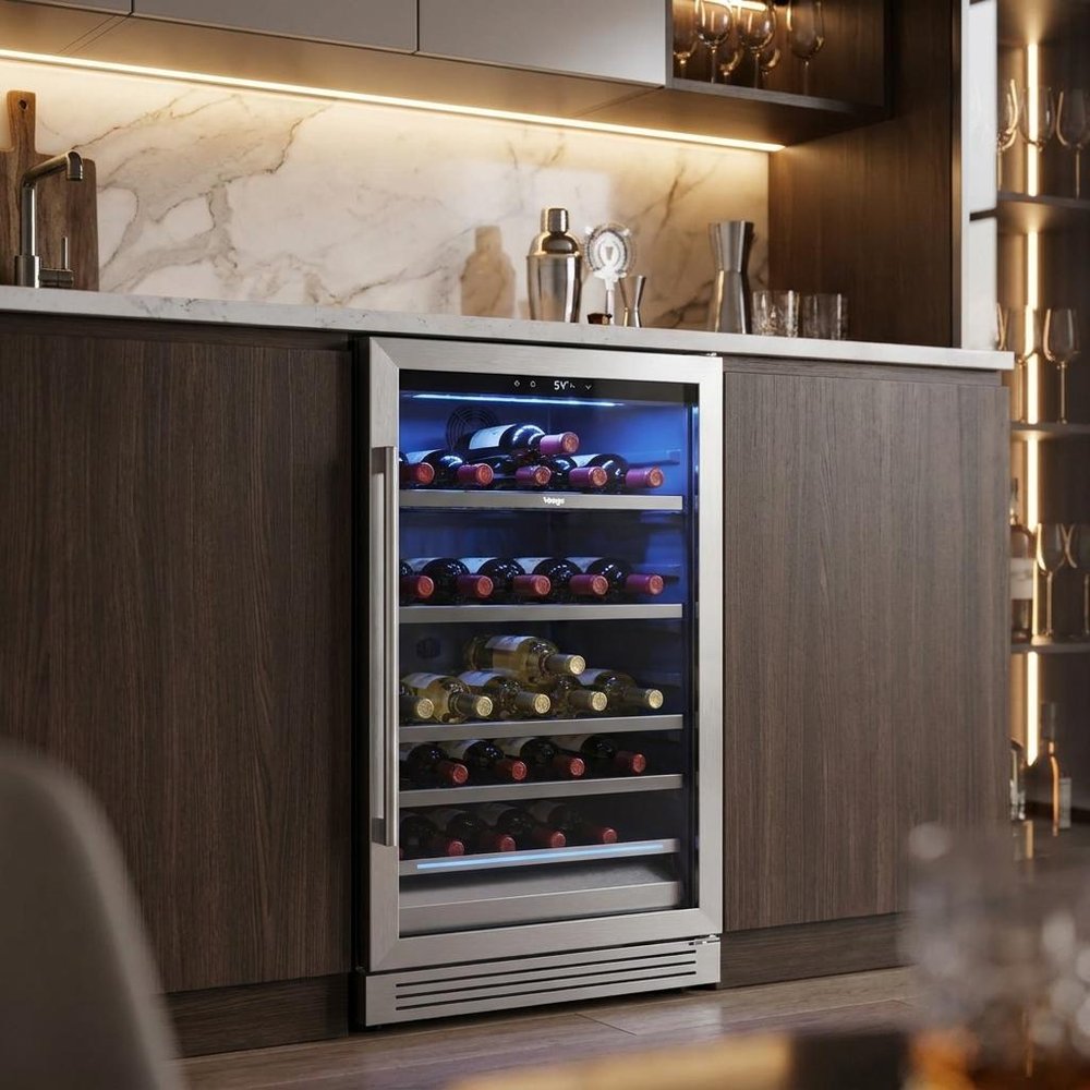 55" X 23" Silver and Black Stainless Steel Single Compartment Can Beverage Refrigerator