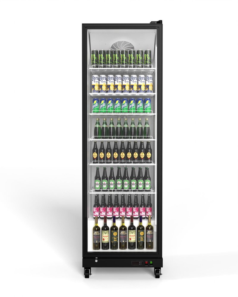 80" X 25" Clear and Black Stainless Steel Single Compartment Can Beverage Refrigerator