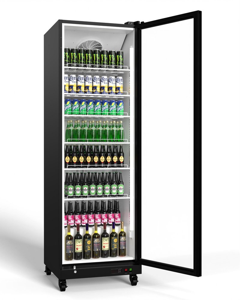 80" X 25" Clear and Black Stainless Steel Single Compartment Can Beverage Refrigerator