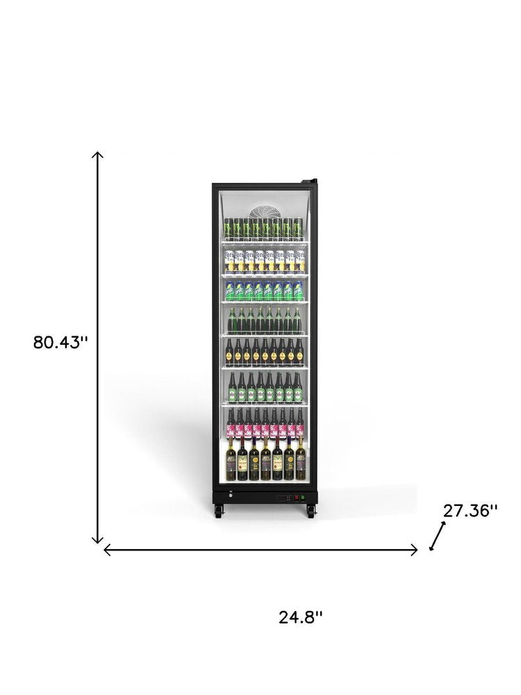 80" X 25" Clear and Black Stainless Steel Single Compartment Can Beverage Refrigerator