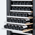 69" X 23" Silver and Black Stainless Steel Dual Compartment Wine Refrigerator