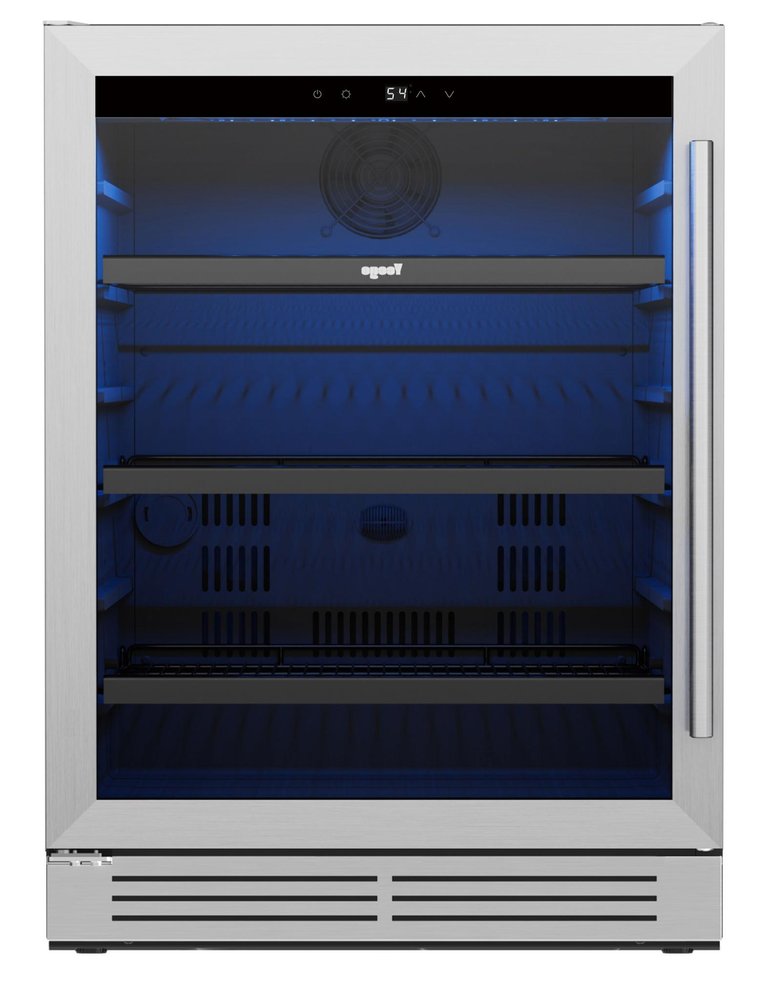 32" X 23" Silver and Black Stainless Steel Single Compartment Can Beverage Refrigerator
