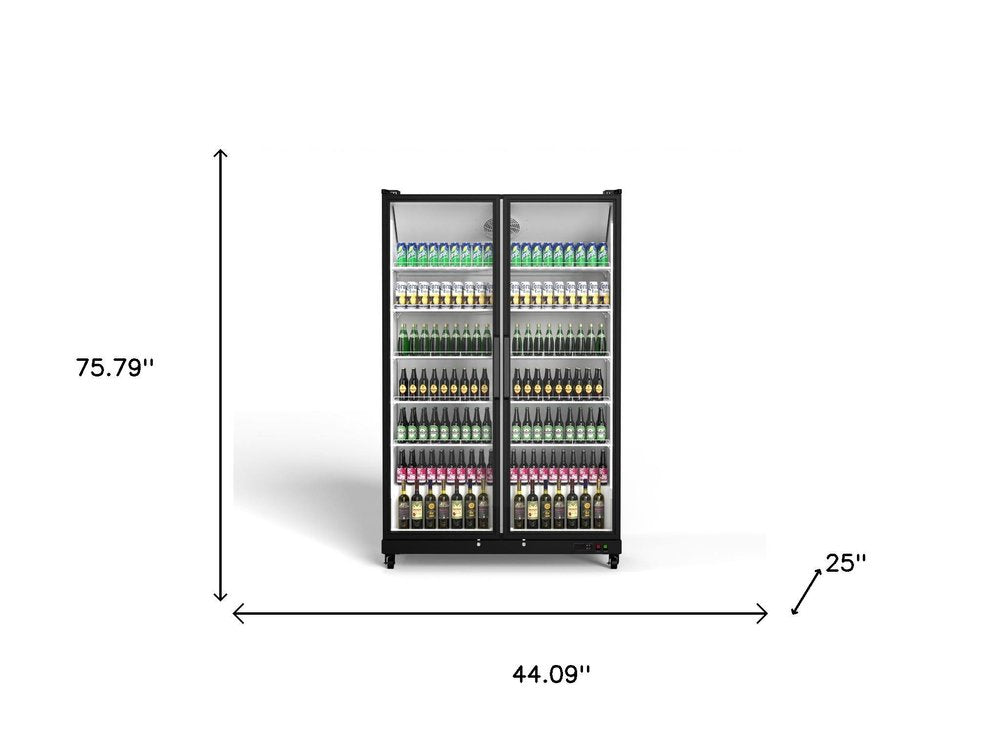 76" X 44" Clear and Black Stainless Steel Single Compartment Can Beverage Refrigerator
