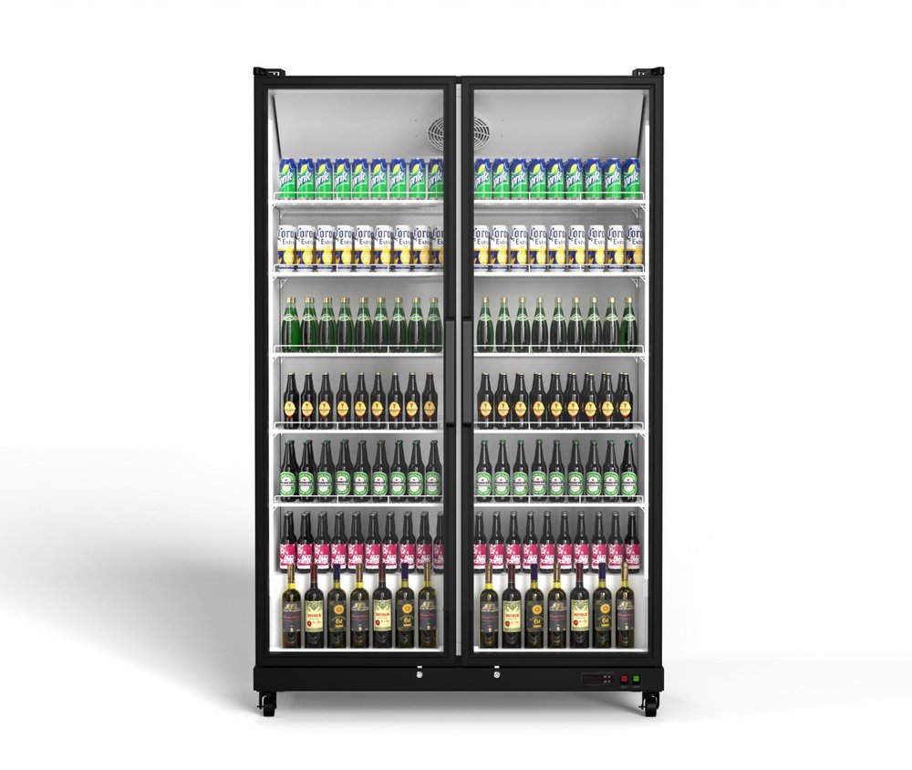 80" X 50" Clear and Black Stainless Steel Single Compartment Can Beverage Refrigerator