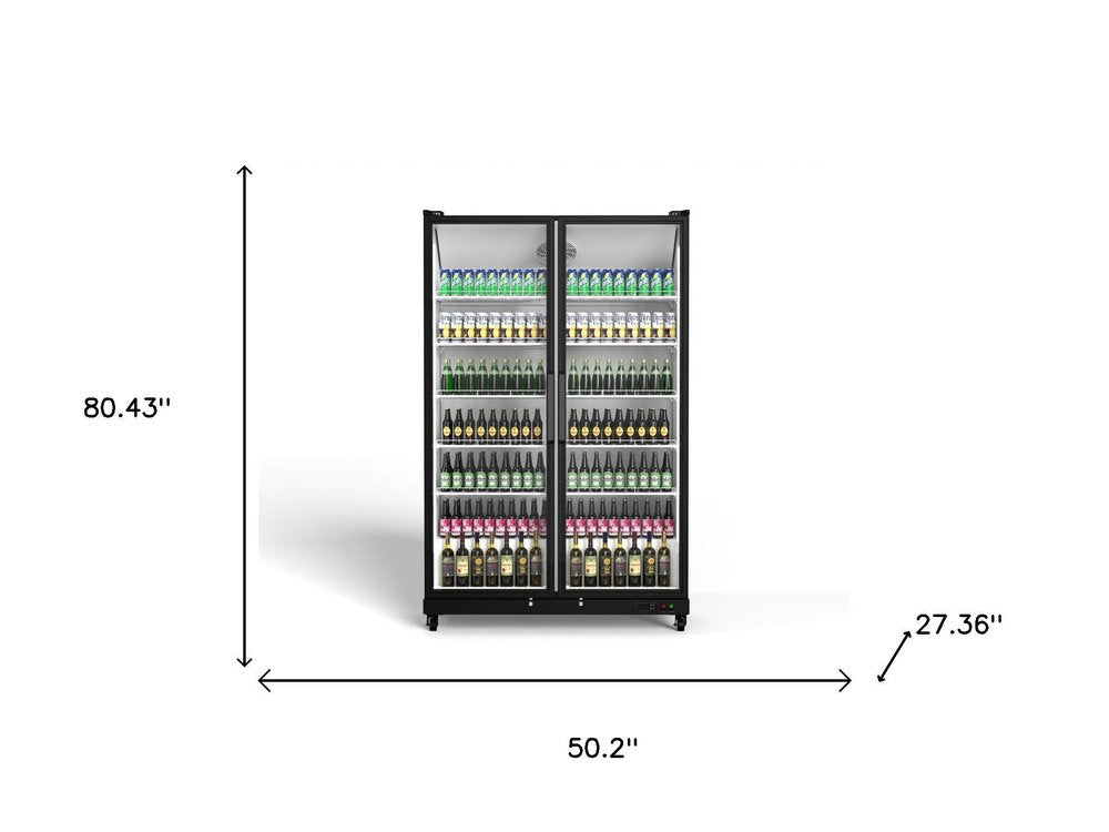 80" X 50" Clear and Black Stainless Steel Single Compartment Can Beverage Refrigerator