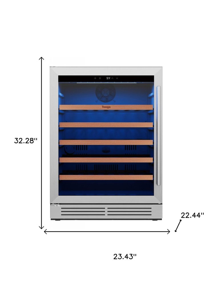 32" X 23" Silver and Black Stainless Steel Single Compartment Wine Refrigerator