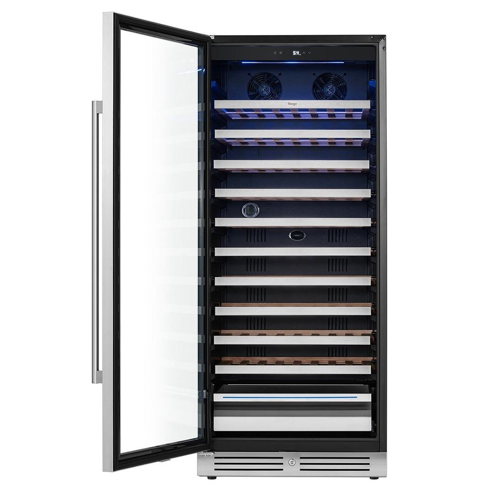 55" X 23" Silver and Black Stainless Steel Single Compartment Wine Refrigerator