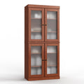 32" Coffee Solid Wood Glass Panel Inlay Double Door Linen Cabinet. Bathroom storage isolated on a plain white background, in a gray wood finish.