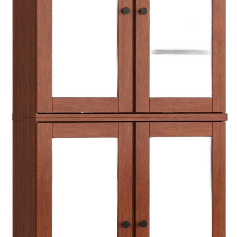32" Coffee Solid Wood Glass Panel Inlay Double Door Linen Cabinet