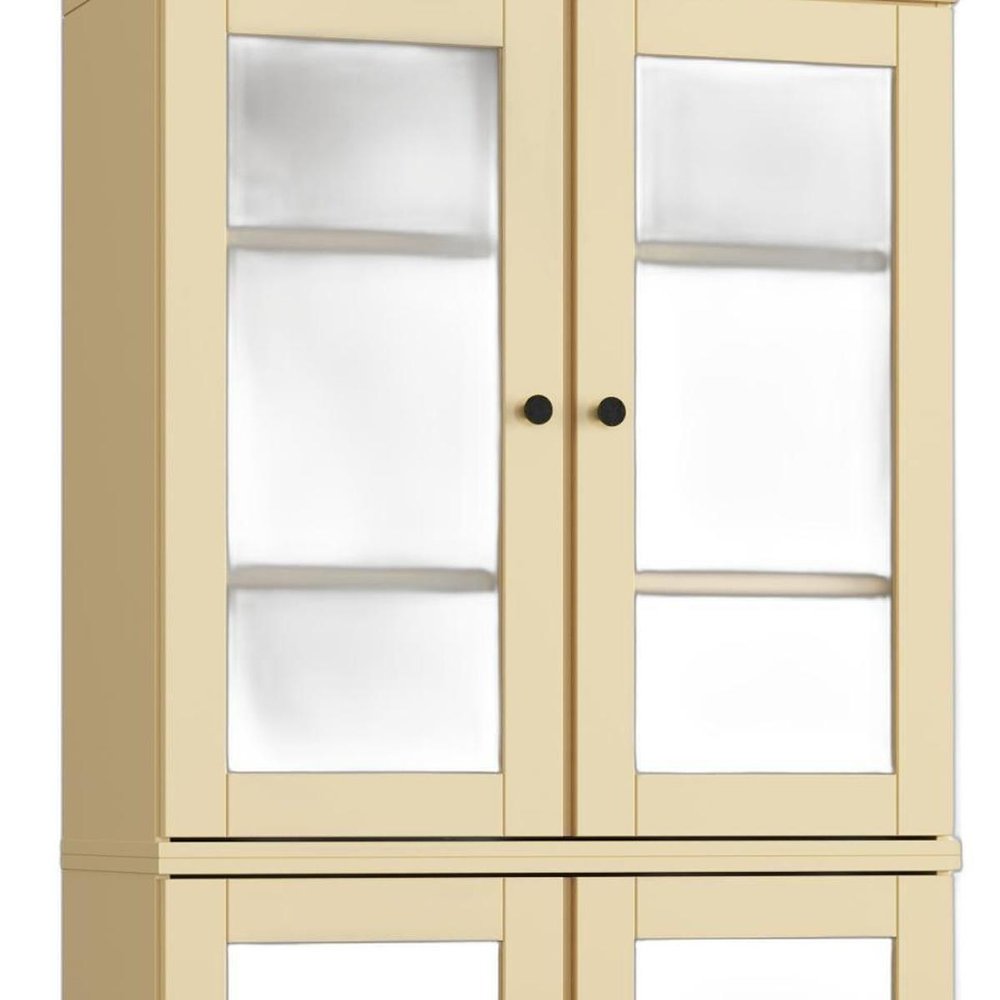 32" Yellow Solid Wood Glass Panel Inlay Double Door Linen Cabinet
