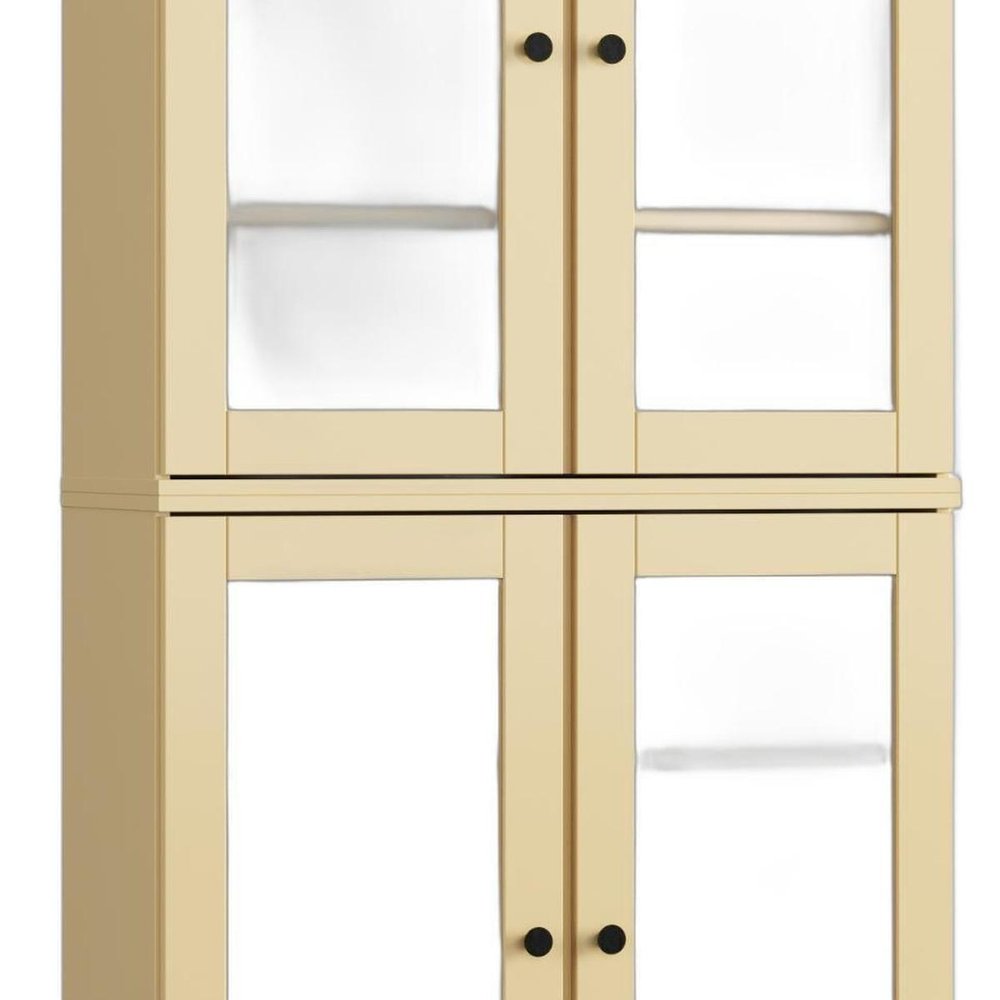 32" Yellow Solid Wood Glass Panel Inlay Double Door Linen Cabinet