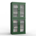 32" Green Solid Wood Glass Panel Inlay Double Door Linen Cabinet. Bathroom storage isolated on a plain white background, showing a green wood surface.