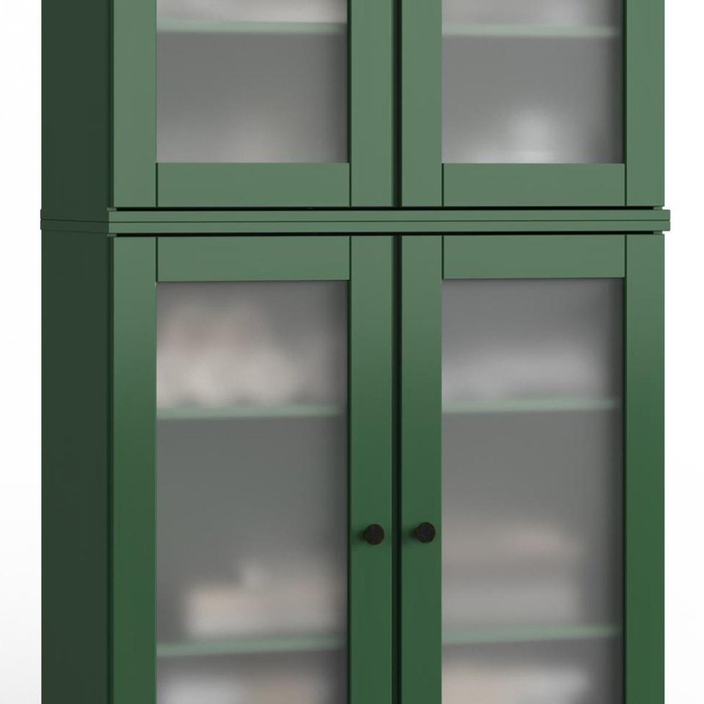 32" Green Solid Wood Glass Panel Inlay Double Door Linen Cabinet - SKU 760079