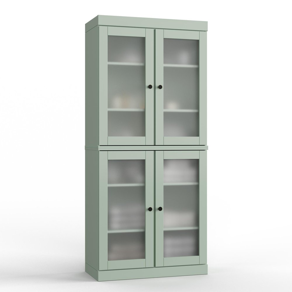 32" Sage Solid Wood Glass Panel Inlay Double Door Linen Cabinet