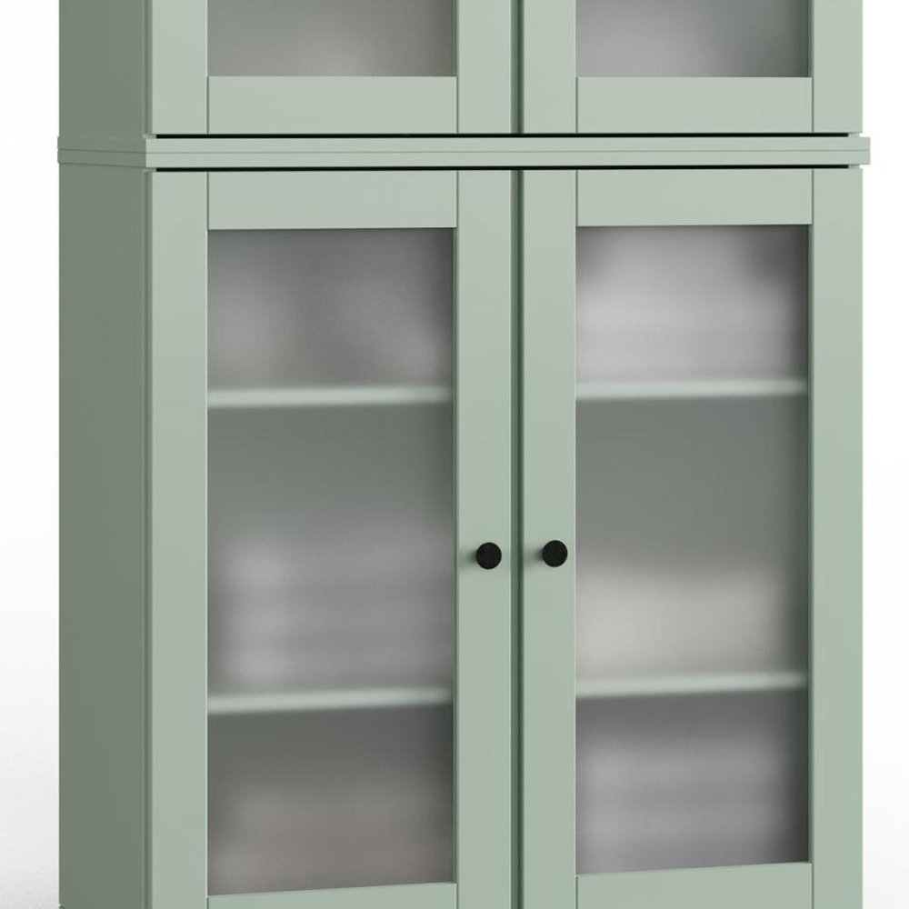 32" Sage Solid Wood Glass Panel Inlay Double Door Linen Cabinet