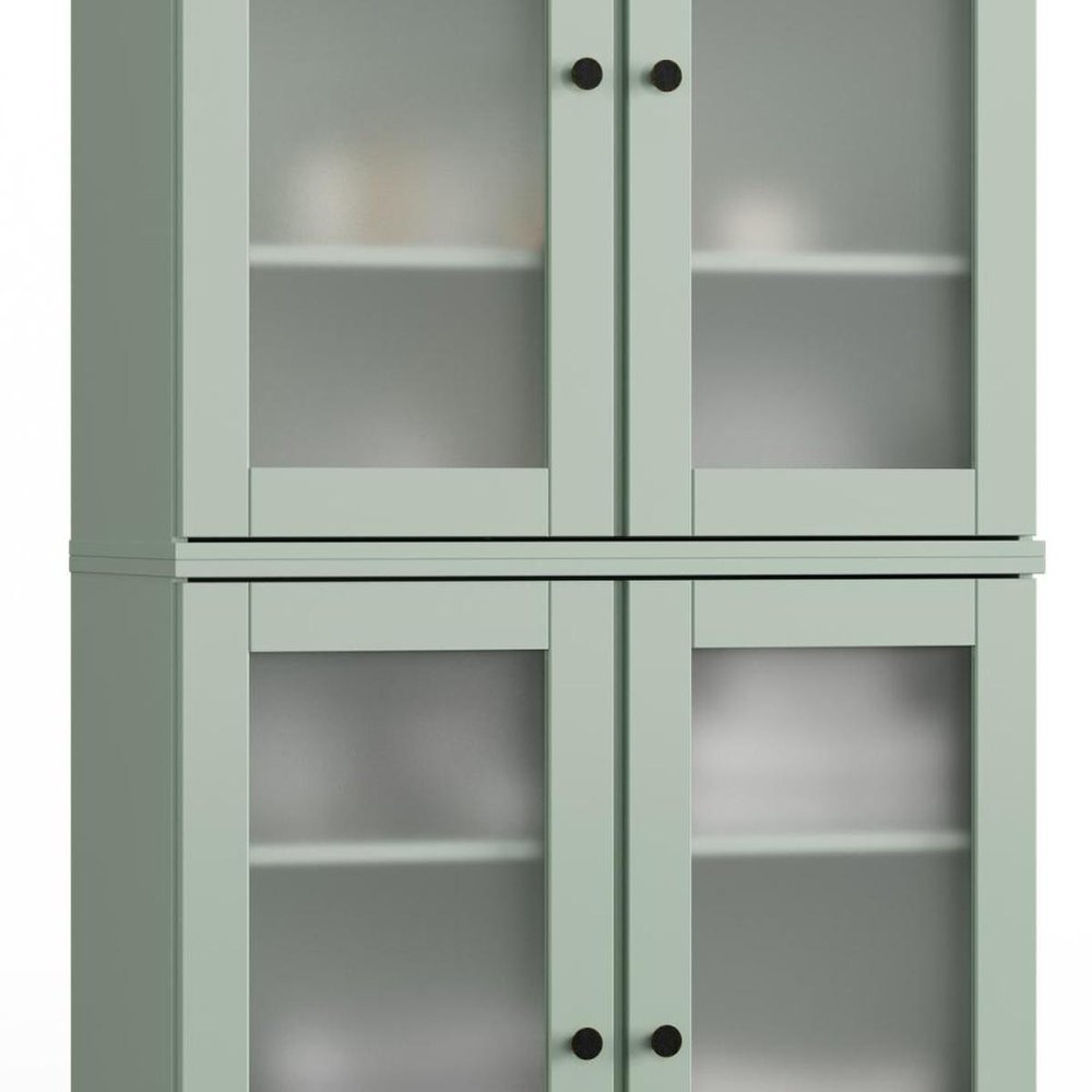 32" Sage Solid Wood Glass Panel Inlay Double Door Linen Cabinet